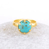 Arizona Turquoise Ring - 925 Silver - Turquoise Round - Handmade Ring - Man Made Jewelry - Gift For Inspiration - Jewelry For Flower Girls